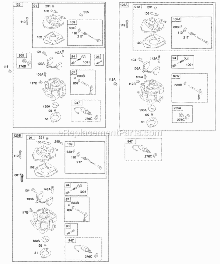 Carburetor Carburetor Overhaul Kit Diagram and Parts List for 295447-0142-E1  Briggs and Stratton Engine